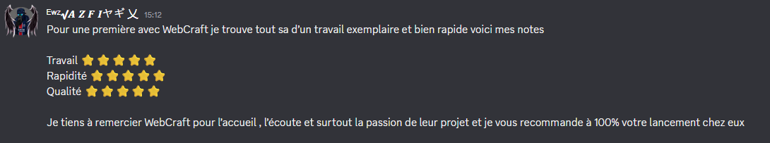 Capture de l'avis laissé par Azfi