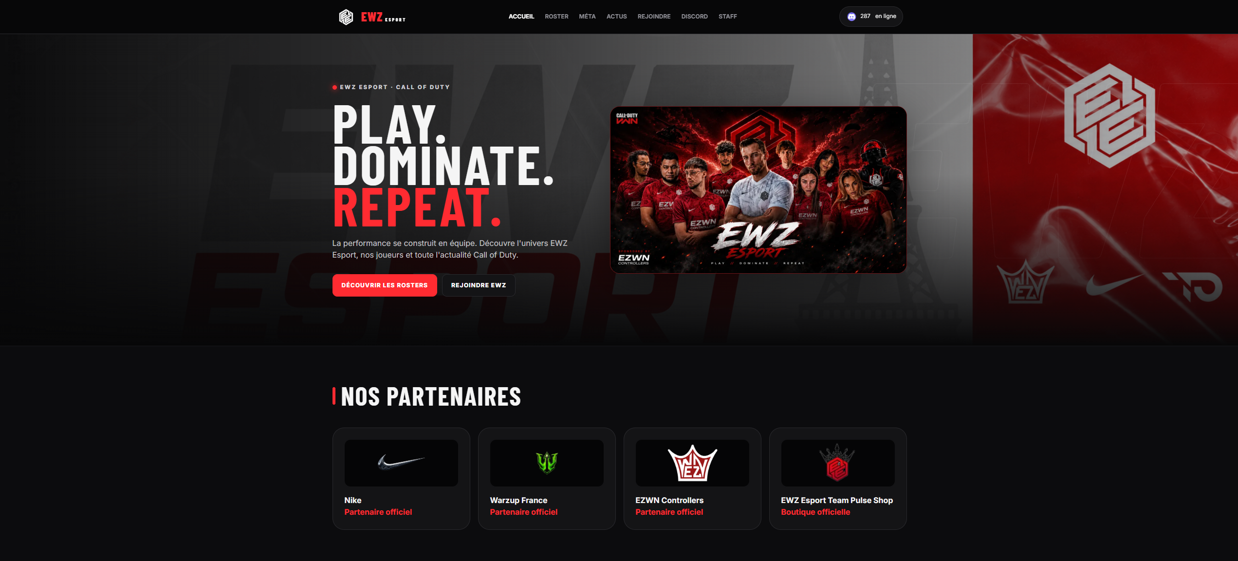 Interface du site EWZ Esport