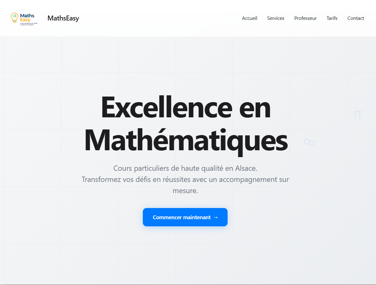 Interface moderne de Maths Easy