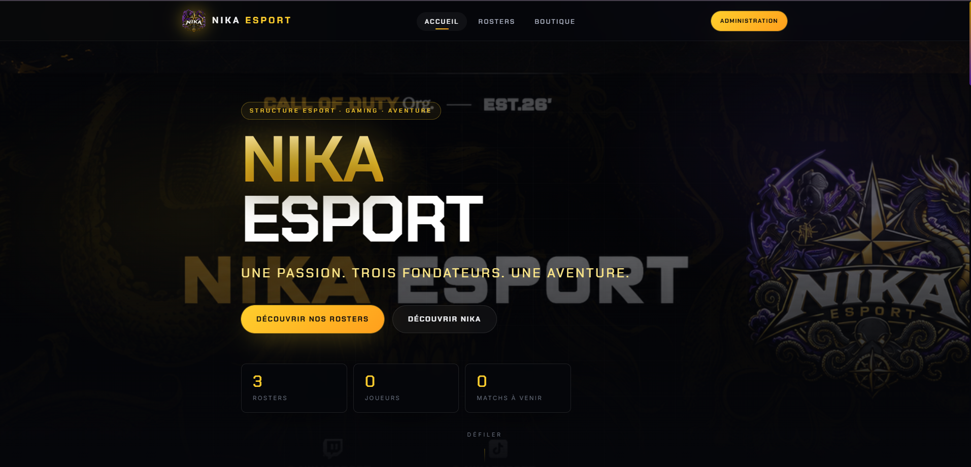 Interface du site Nika Esport