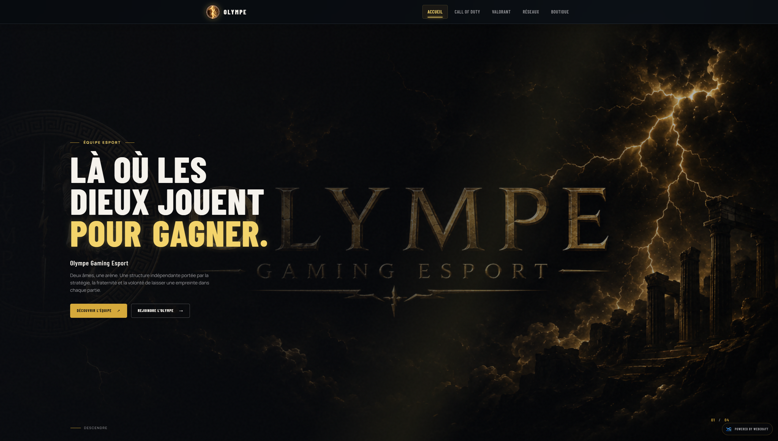 Interface du site Olympe Esport